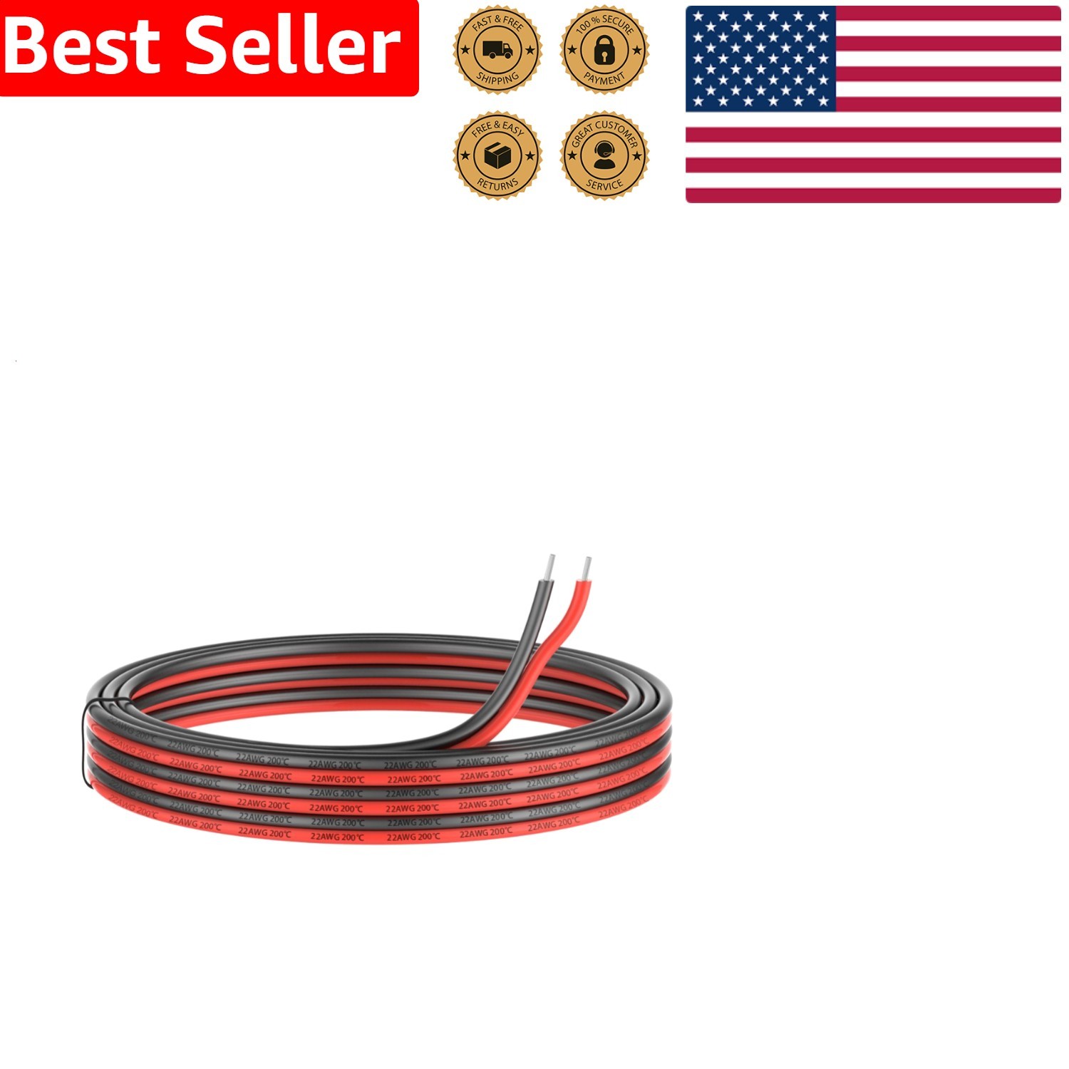 22 Gauge Silicone Wire 2 Core 20FT Black Red Ultra Flexible Tinned Copper
