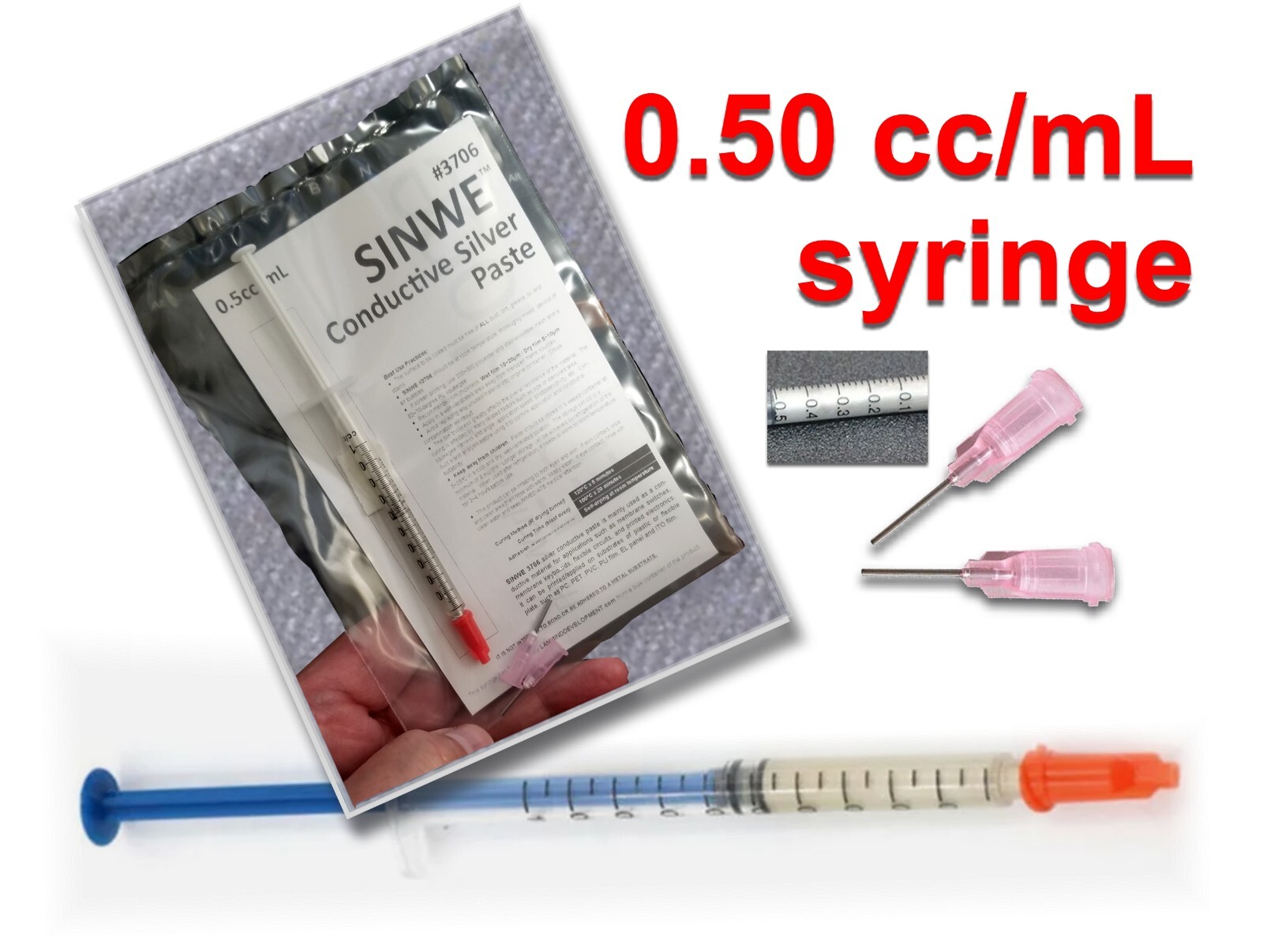 SINWE Silver Conductive Paste – PCB repair, SMD mounting – 0.5cc/mL syringe