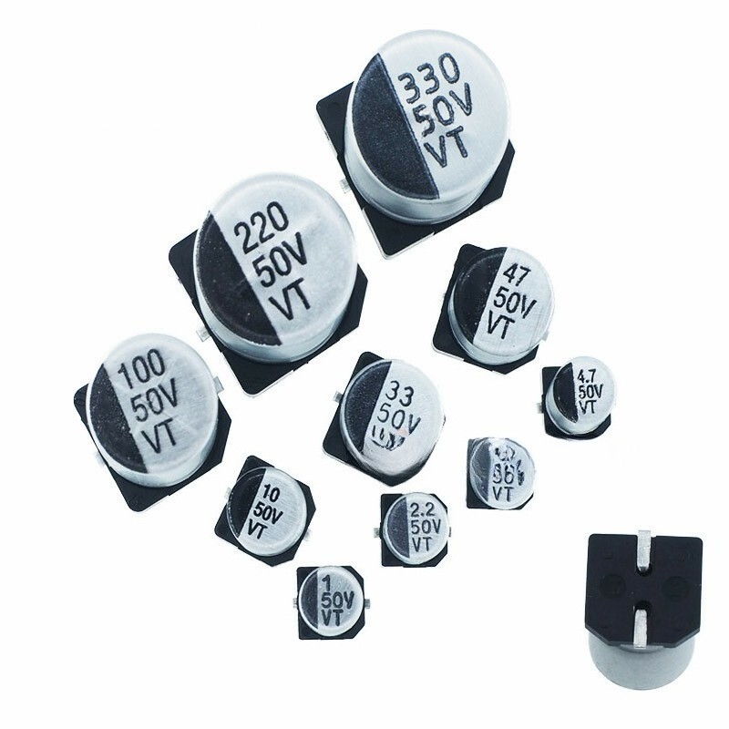 50V 1/2.2/3.3/10/22/33/47/100/220/470uF SMD Aluminum Electrolytic Capacitor