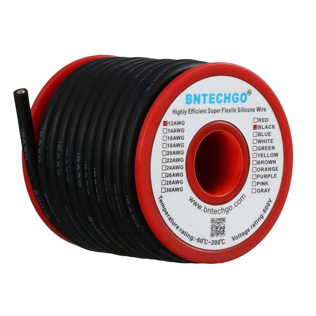 12 Gauge Silicone wire Black spool 25 ft Flexible 12 AWG Stranded Tinned Copp…