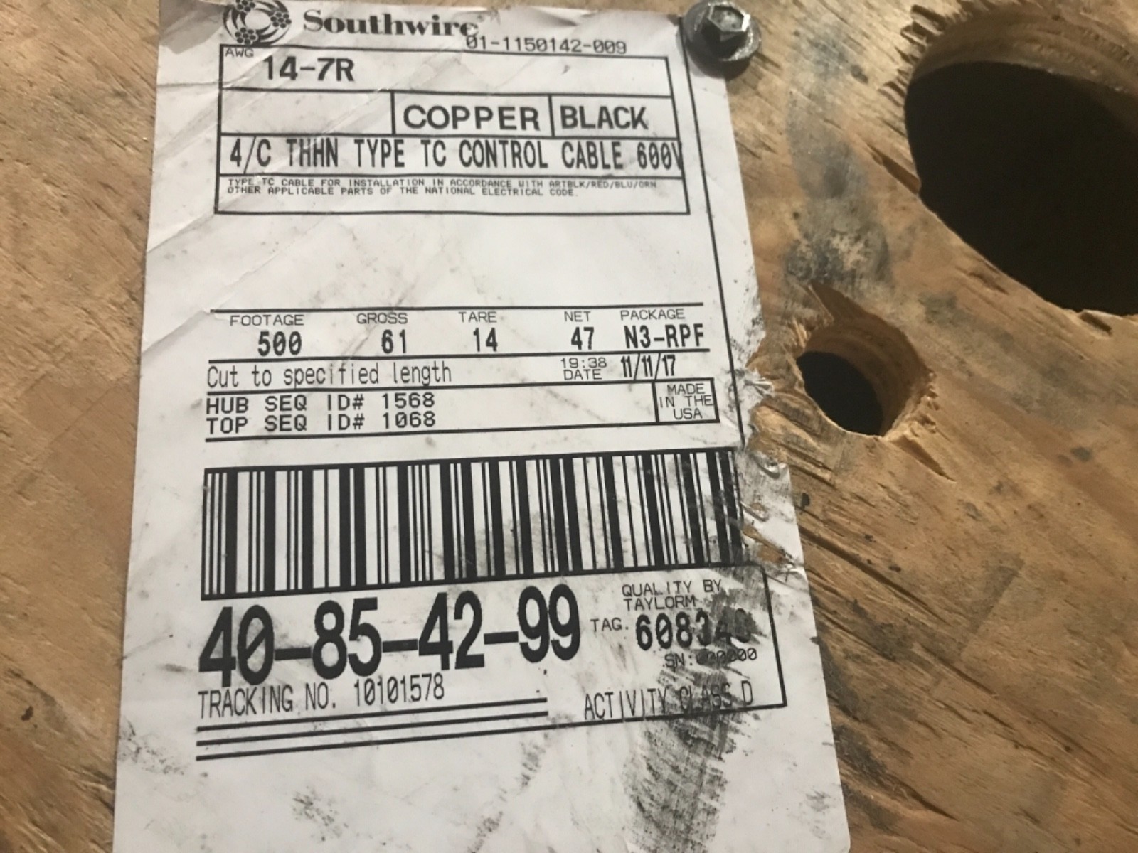Southwire – 14-7R CU 4/C THHN Type TC Control Cable, 500 FEET