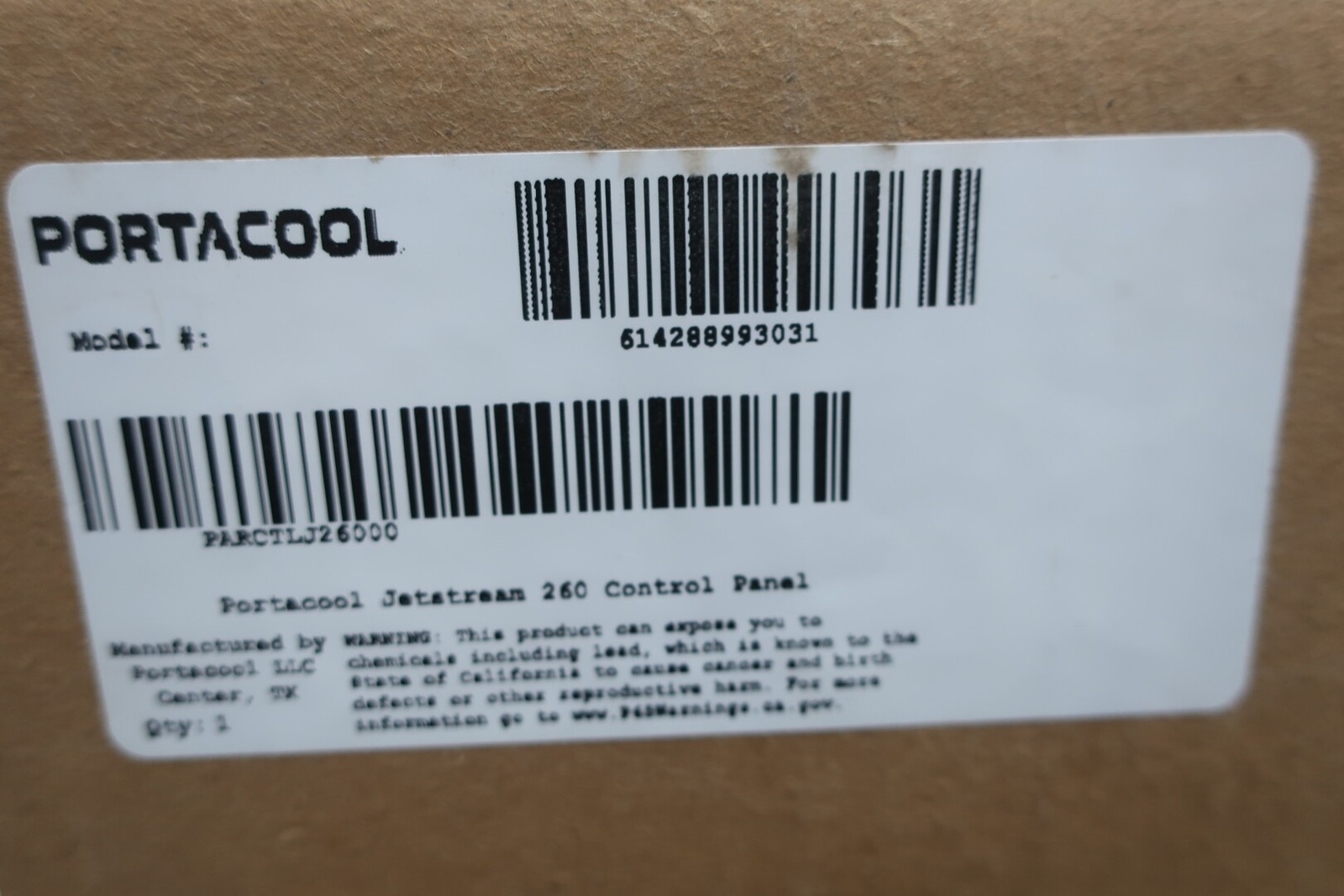 Portacool PARCTLJ26000 Jetstream 260 Control Panel