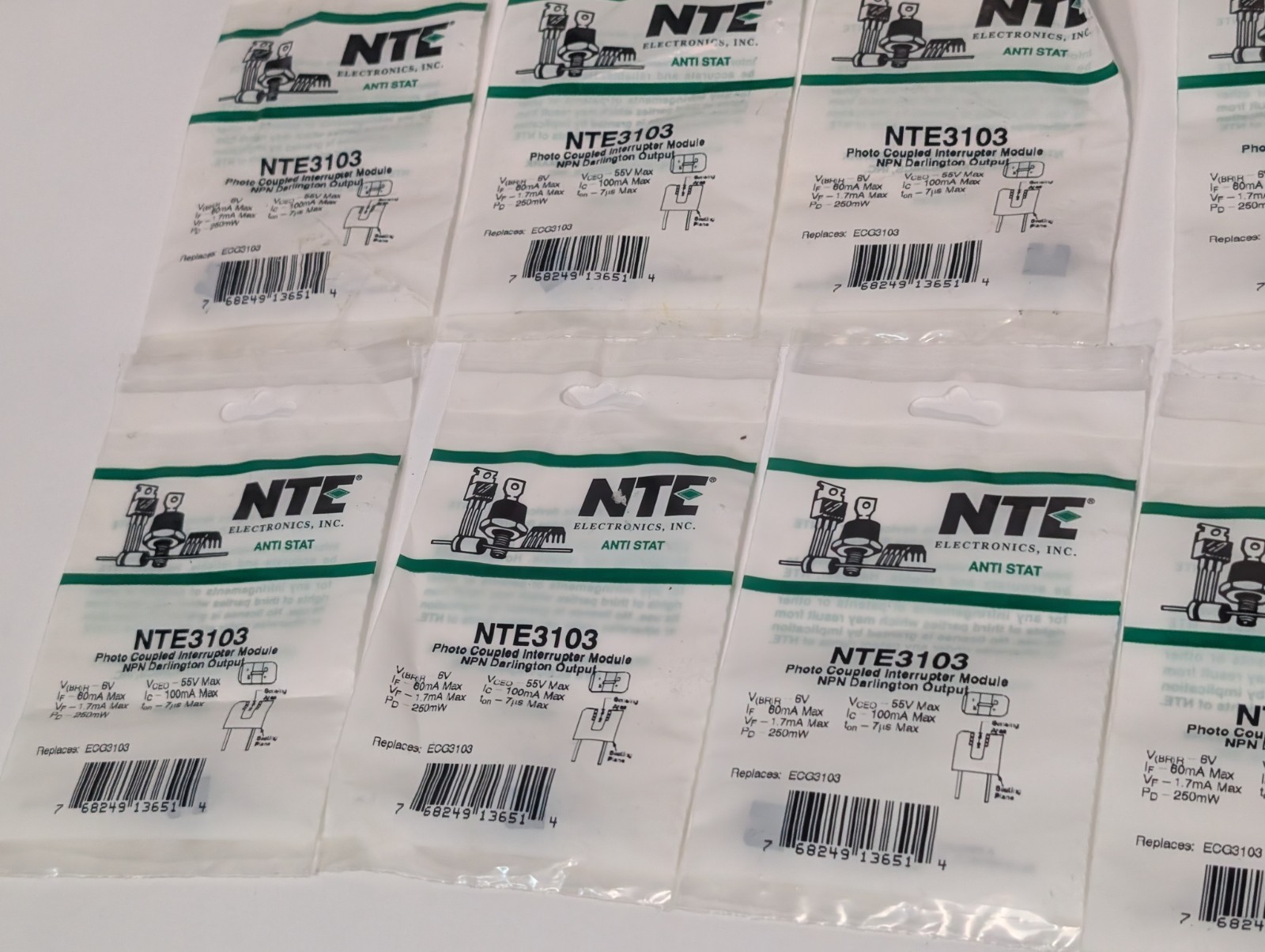 Lot of 15: NTE NTE3103 Anti-Stat Photo Coupled Interrupter Modules, NPN Output