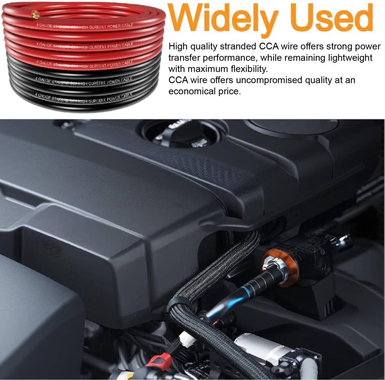 4 Gauge Wire (25ft Each- Black/Red) Copper Clad Aluminum CCA,20pcs 50FT