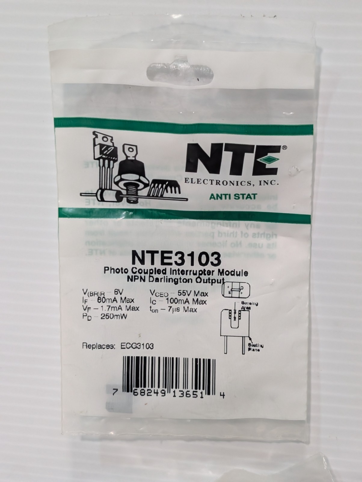 Lot of 15: NTE NTE3103 Anti-Stat Photo Coupled Interrupter Modules, NPN Output
