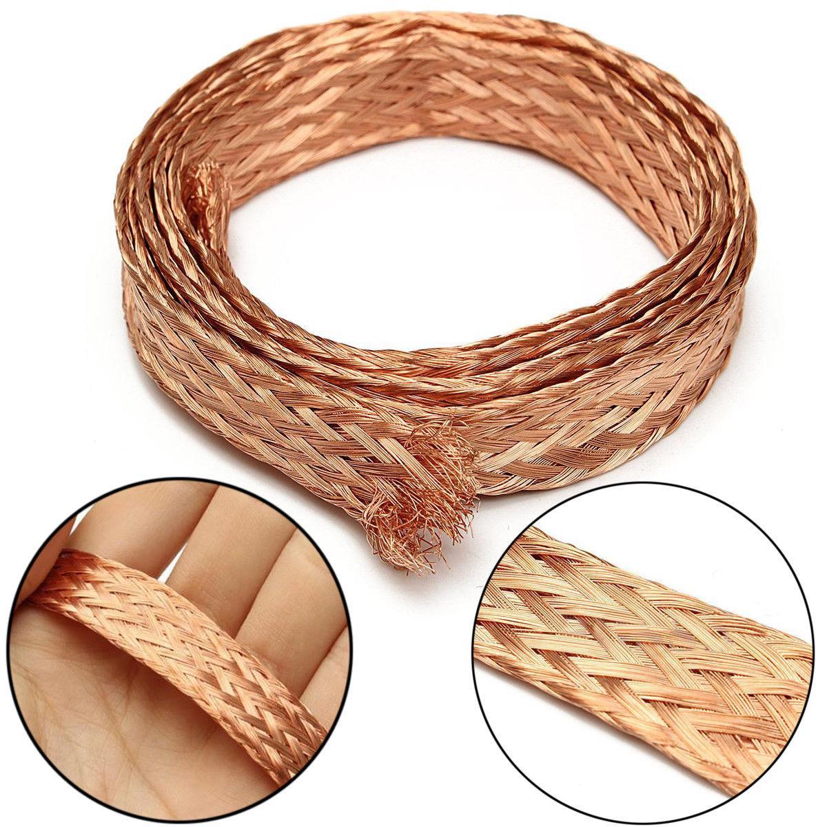 US Stock 6.5ft 15mm Flat Copper Braid Cable Bare Copper Braid Wire Ground Lead