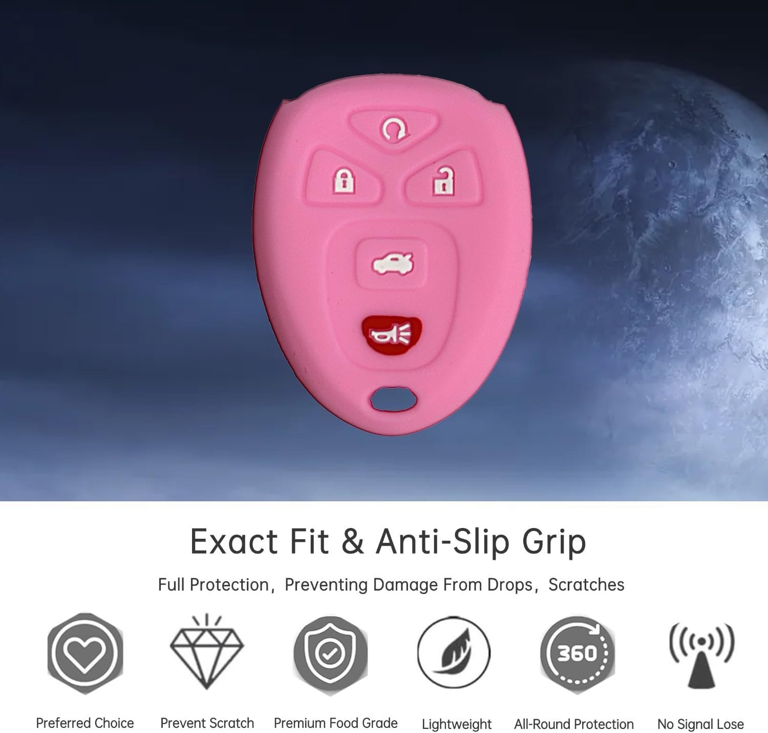 Silicone Key Fob Cover Protector for 5-Button Remote, Compatible w Color: Pink
