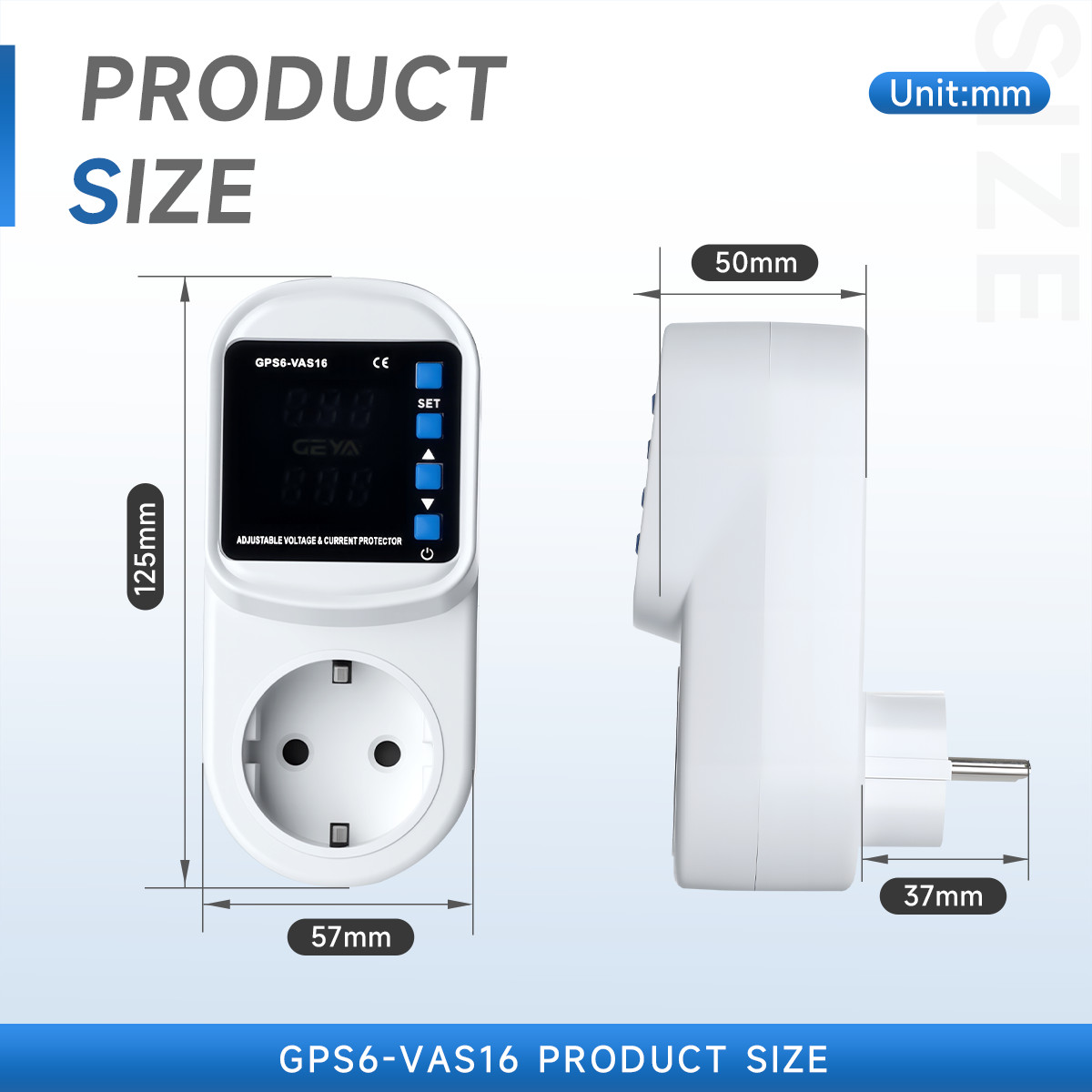 GEYA Over&Under Voltage Current Surge Protector Socket 16A AC220V EU Plug Socket