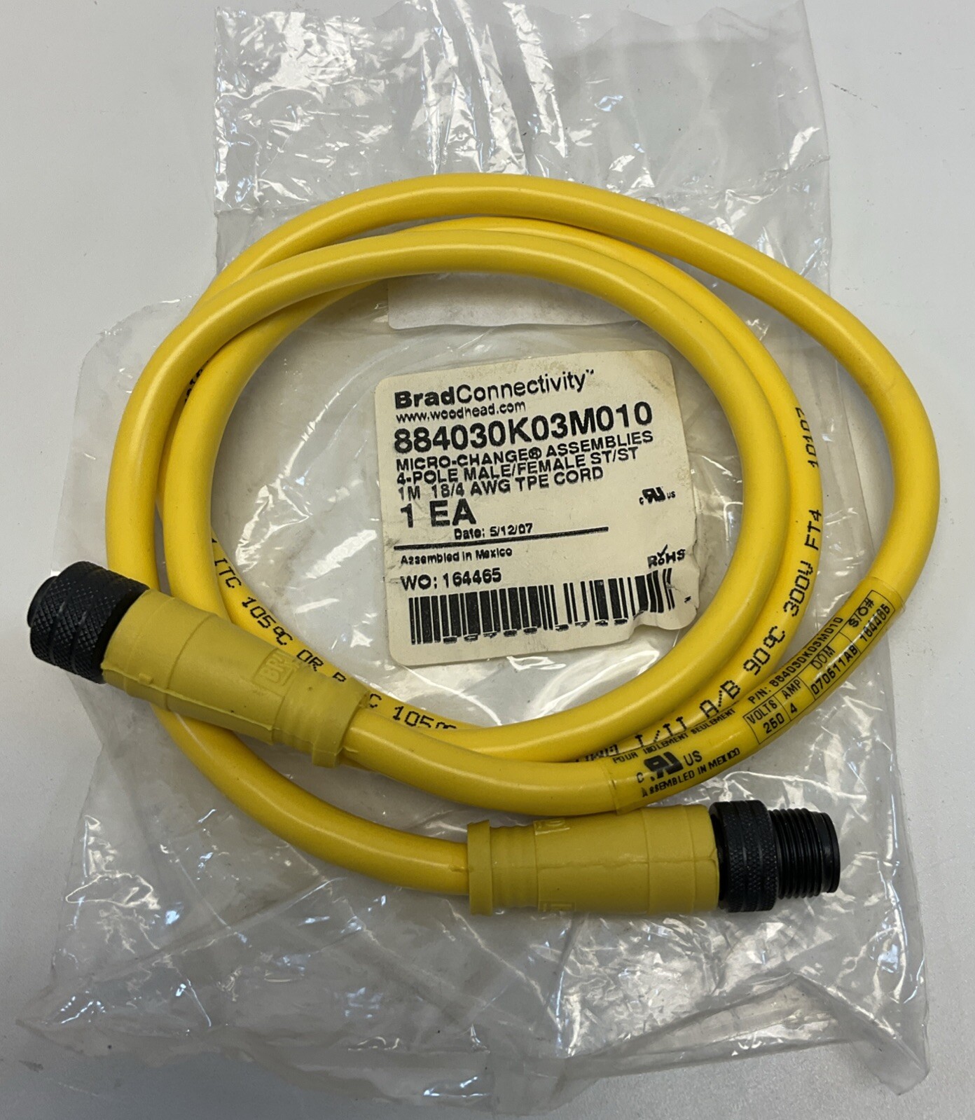 Brad Connectivity 884030K03M010 M12, 4P Male / Female Straight Cable 1M