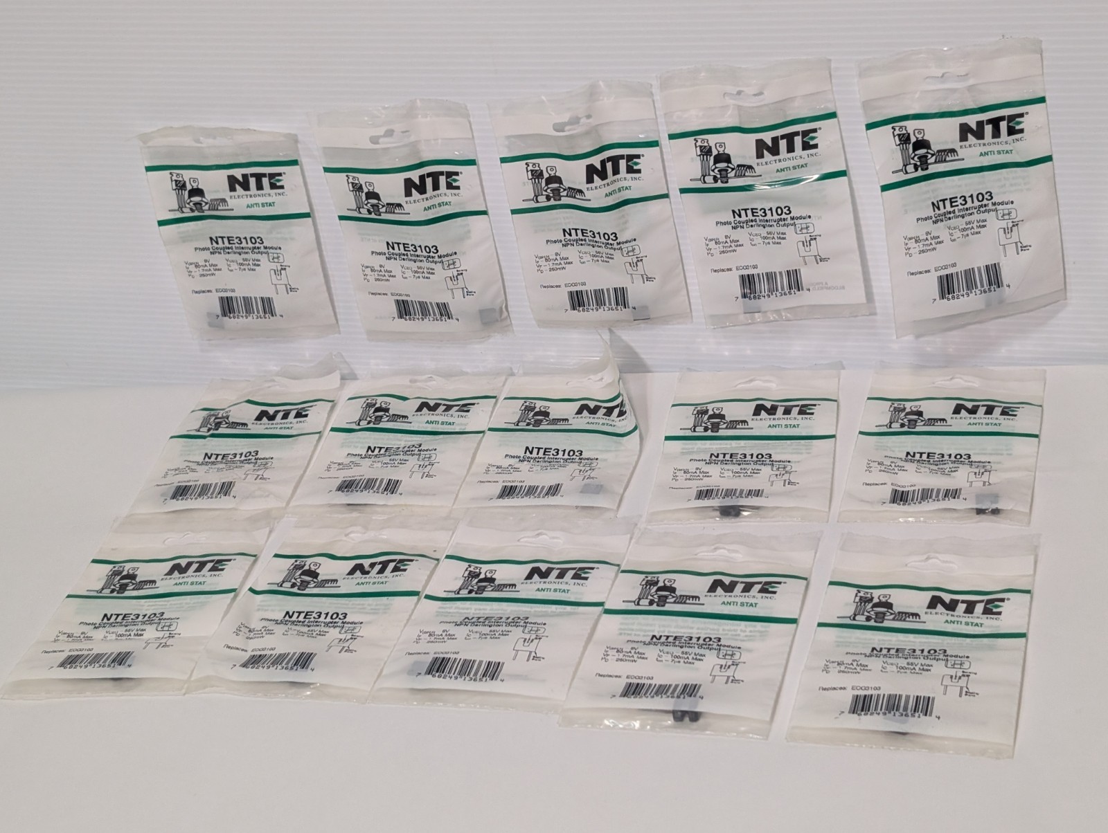 Lot of 15: NTE NTE3103 Anti-Stat Photo Coupled Interrupter Modules, NPN Output