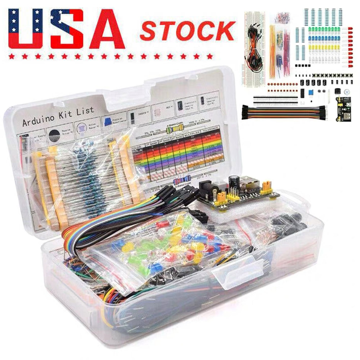 830 Tie Point Solderless Breadboard Kit MB-102 Power Supply Module Jumper Cable