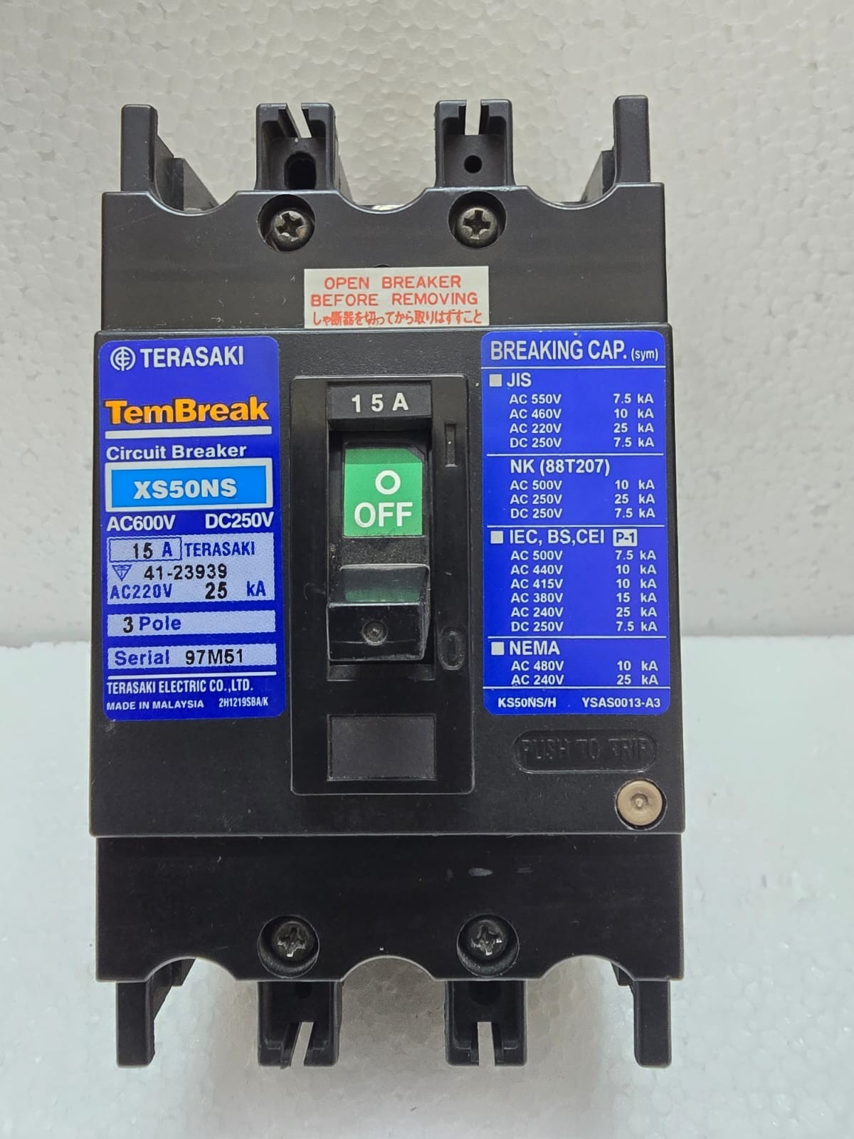 TERASAKI TEMBREAK CIRCUIT BREAKER XS5ONS