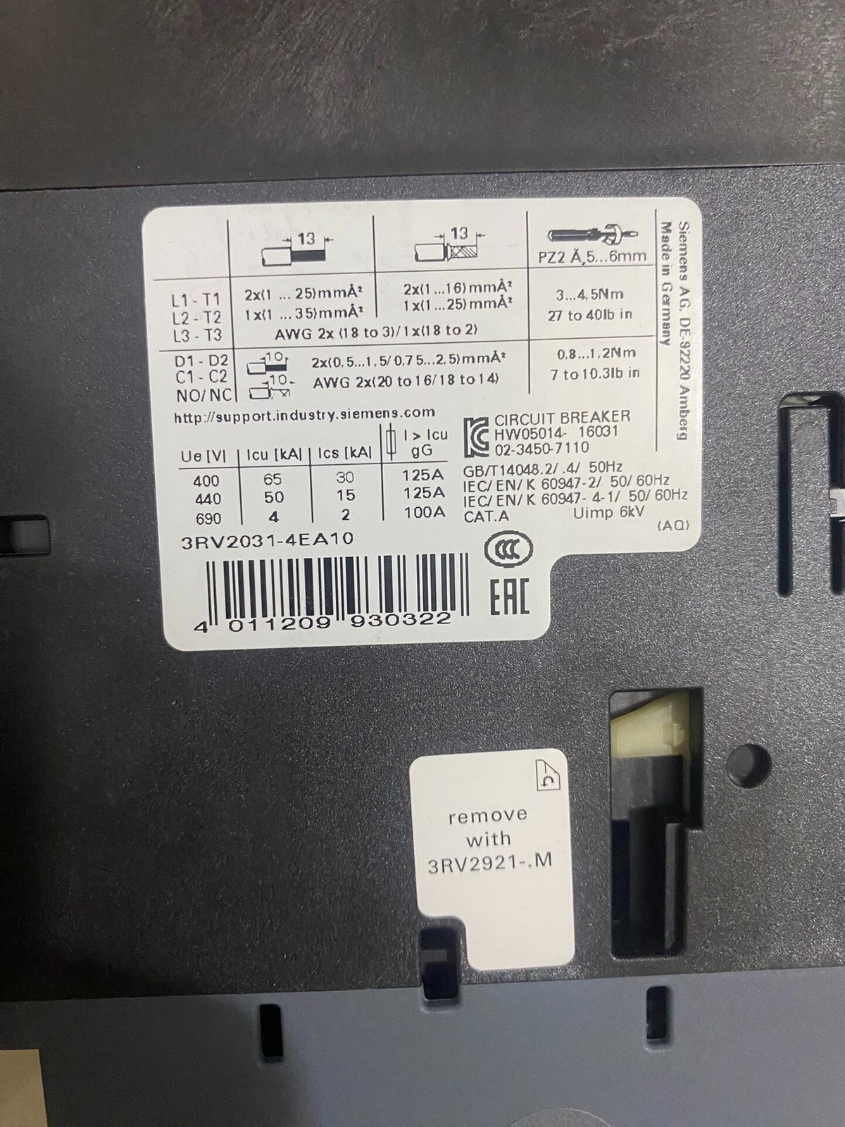 1PC New Siemens 3RV2031-4EA10 Circuit Breaker Industrial Automation