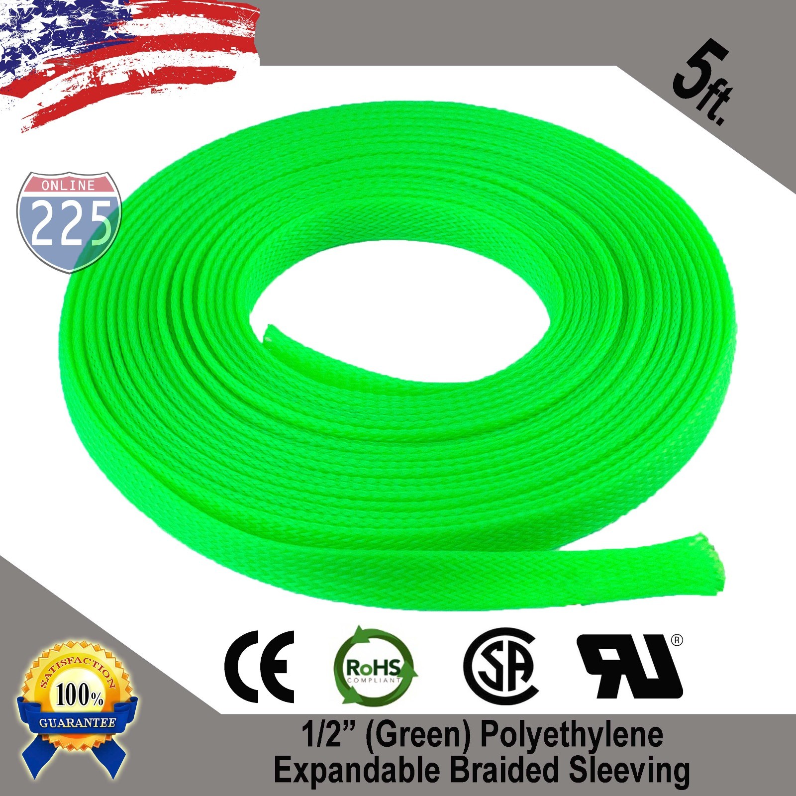 5 FT 1/2″ Green Expandable Wire Cable Sleeving Sheathing Braided Loom Tubing US