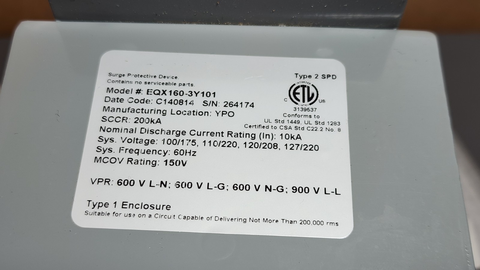 EATON EQX160-3Y101 EQUALIZER SURGE PROTECTOR *PS