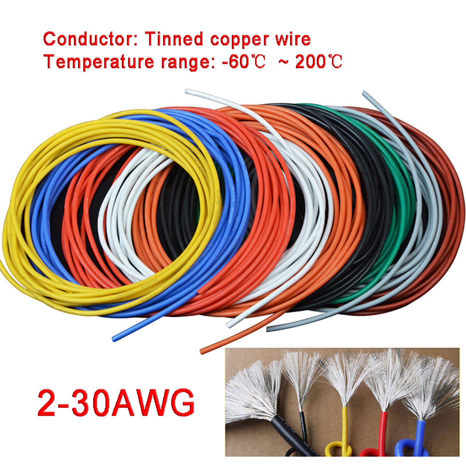 Flexible Silicone Cable Wire 2/4/7/8/10/11/12/13/14/15//16/17/18/20/22 – 30 AWG