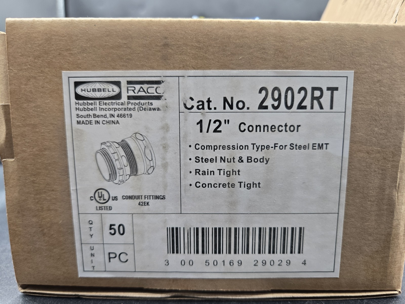 Raco Hubbell 2902RT-J25 EMT Raintight Steel 1/2″ Compression Connector 50 Pack