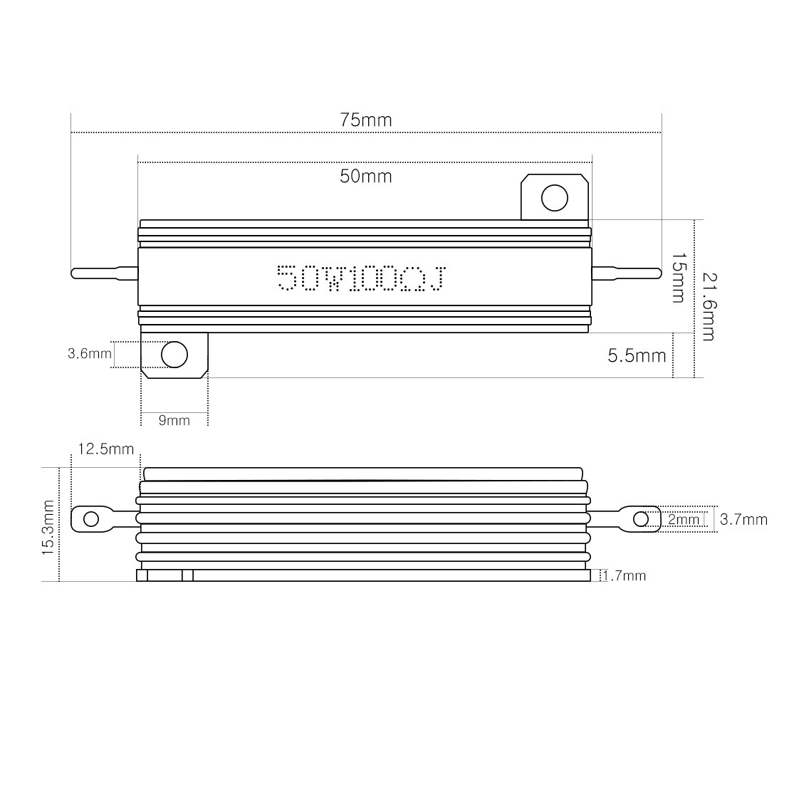 0.1-1000Ω Ohm 50/100W Watt Shell Power Aluminum Housed Case Wirewound Resistor