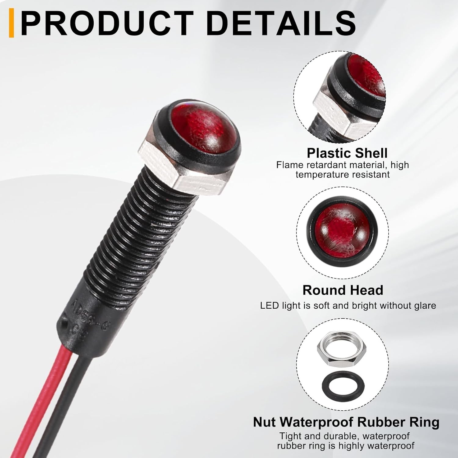 5Pcs 6mm 1/4 Indicator Light 12V-24V AC DC LED Plastic Sh Color: Red Size: 6mm