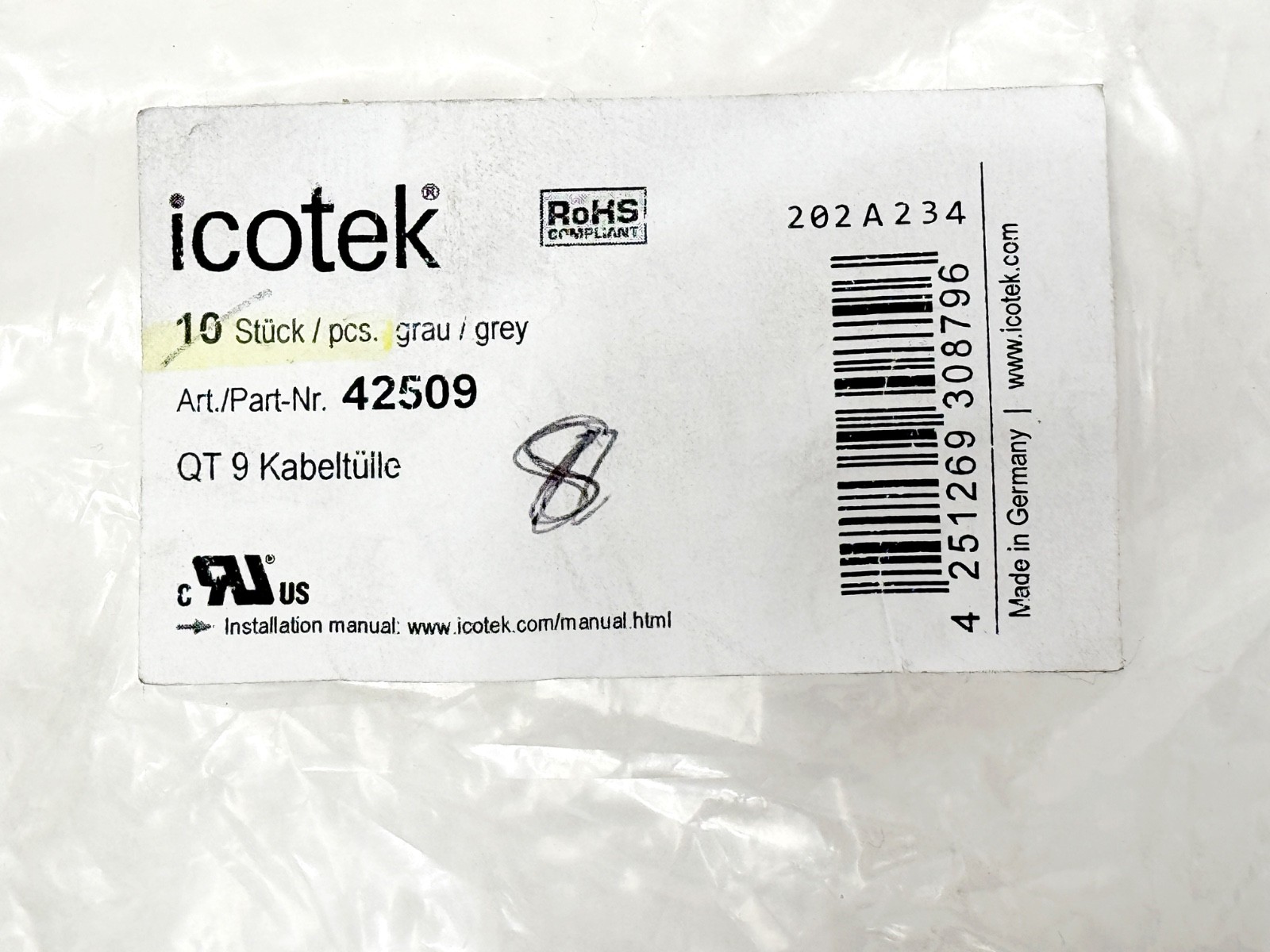 OPEN BOX Icotek 42509 QT 9 Split Cable Grommets 8pcs for Round cable