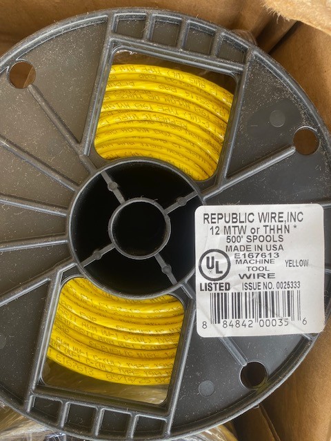 Republic Wire E167613 0025333 12 MTW/THHN Machine Tool Wire, 500ft, Yellow