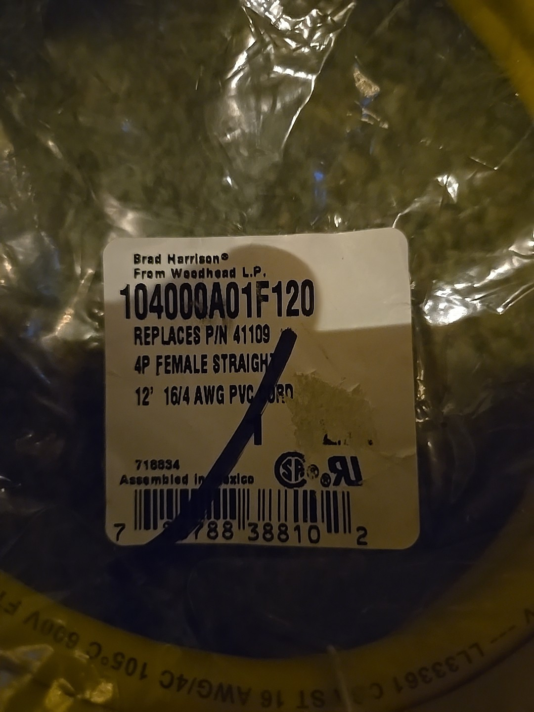 ( 1 ) Brad Connectivity 41109 Woodhead 1300060737 Cordset Cable 4p Female 12ft