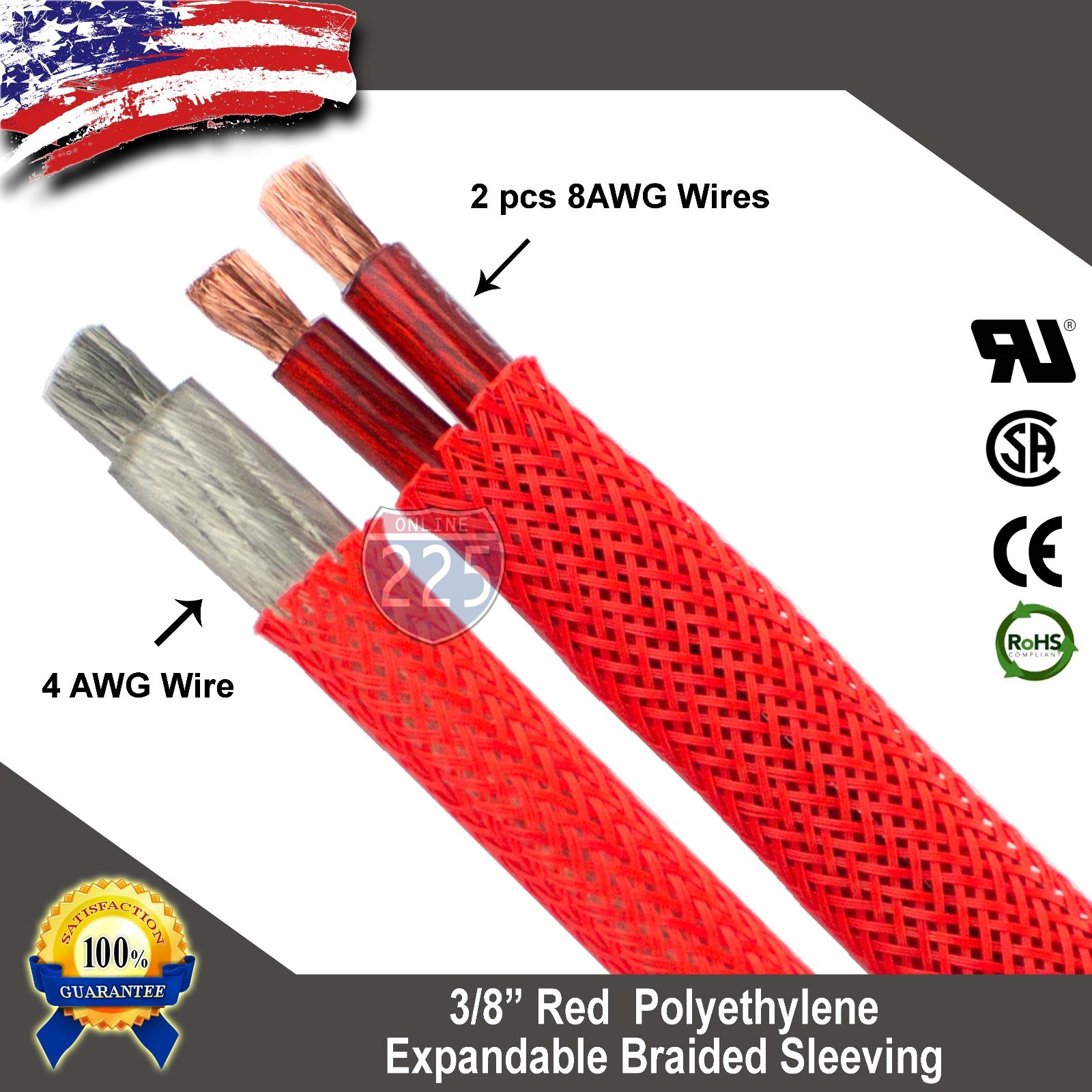 50 FT 3/8″ Red Expandable Wire Cable Sleeving Sheathing Braided Loom Tubing US