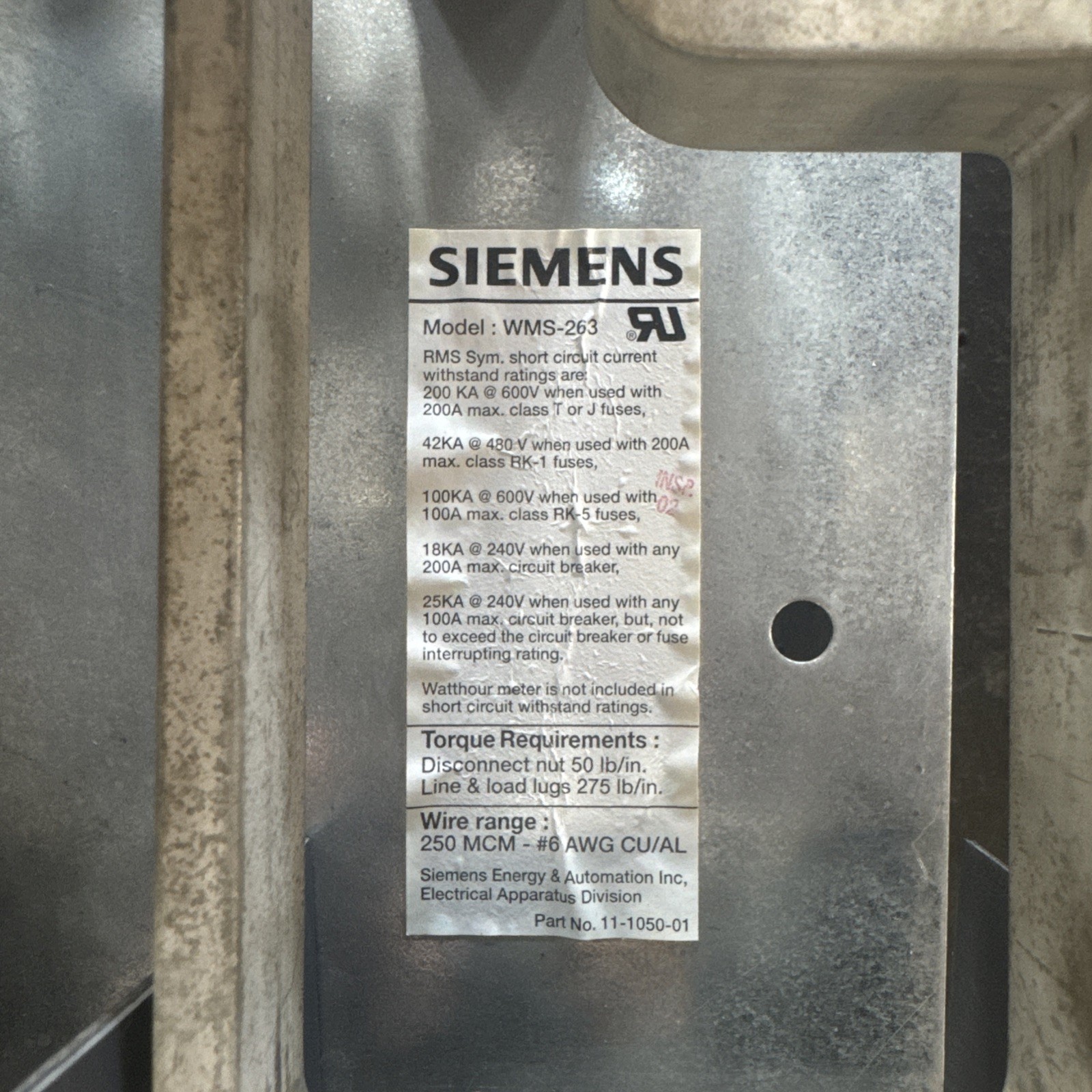 Siemens WMS-263 200 Amp 600 V Meter Socket Test Block 3 Phase