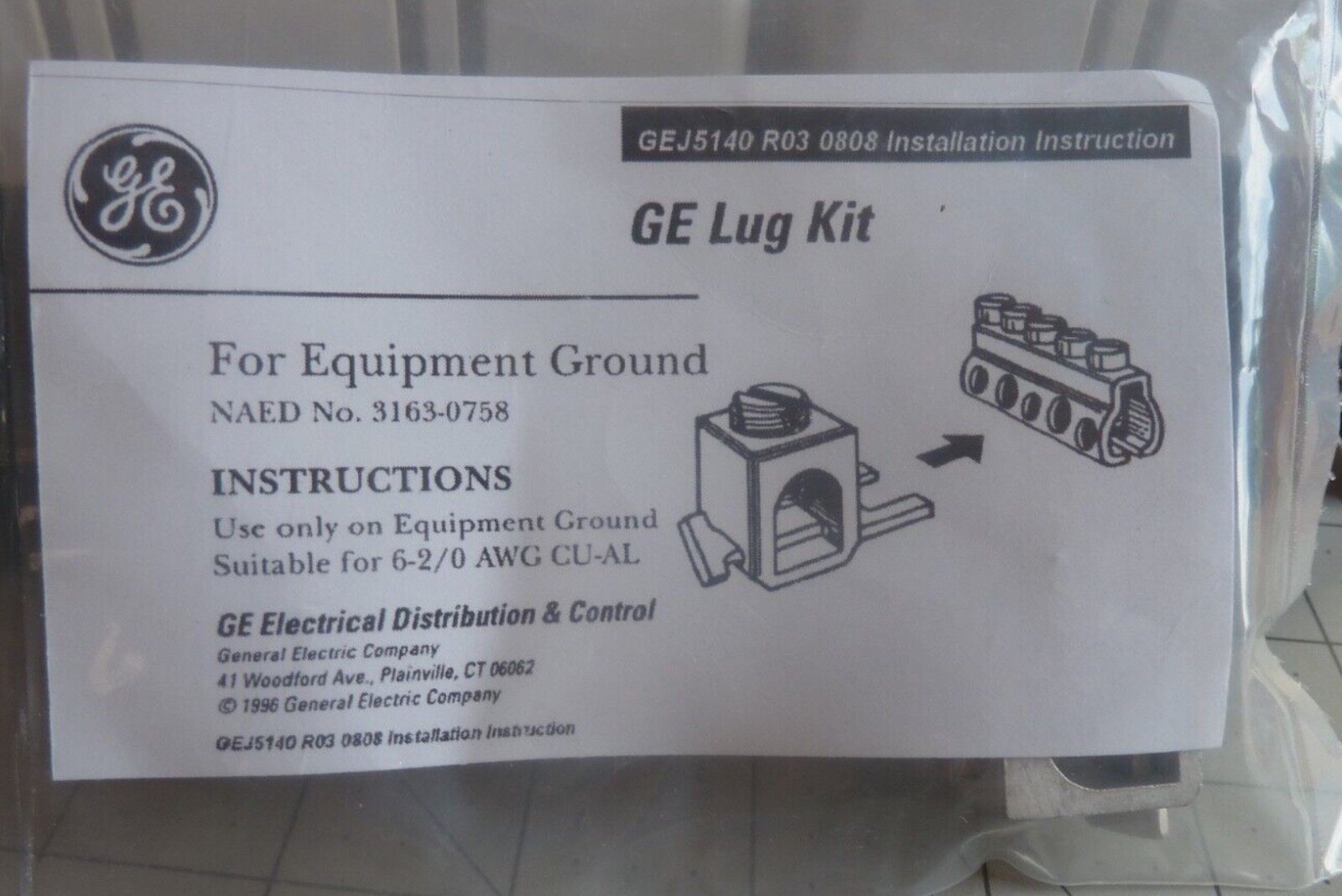 GE TGL20 LUG KIT – NEW in Factory Sealed Package