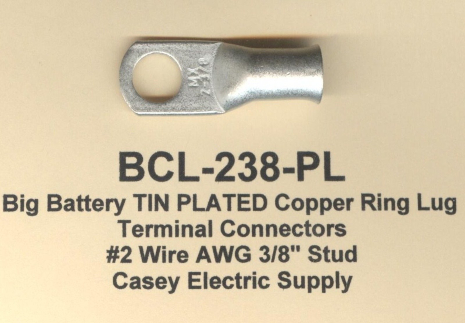 10 TIN PLATED Big Copper Ring Lug Terminal Connector #2 Wire Gauge AWG 3/8″ Stud
