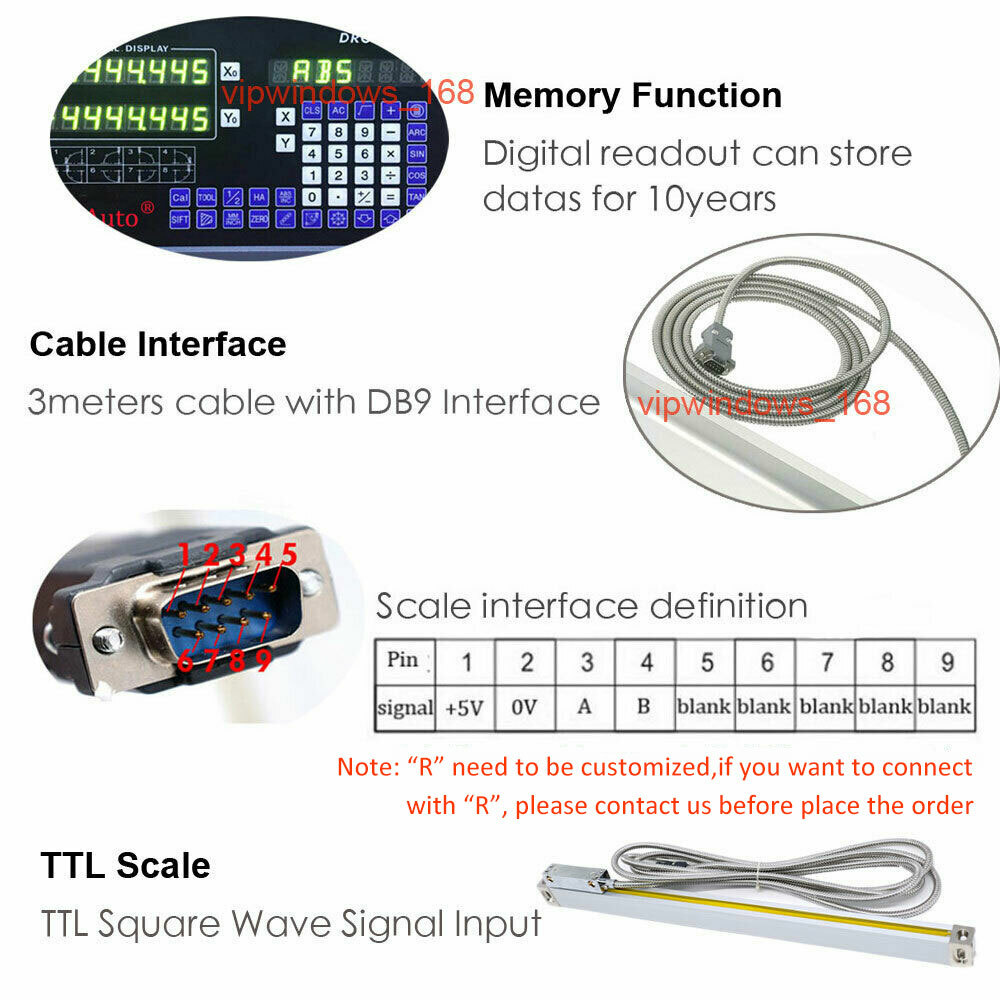 TOAUTO DRO Linear Scale 5um Digital Readout 100-1000mm Lathe Ruler Measure Tool