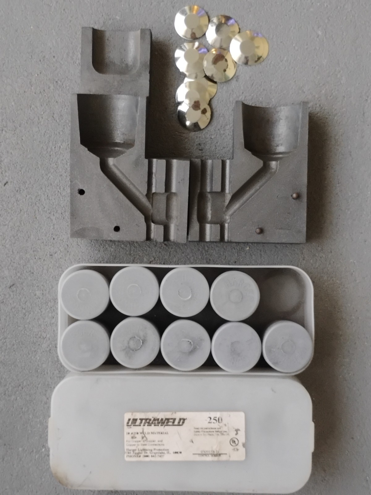 Harger Ultraweld PV4/01/0K RUN-4/0 STR TAP-1/0 STR Cadweld Mold & 9 Pack UWM250