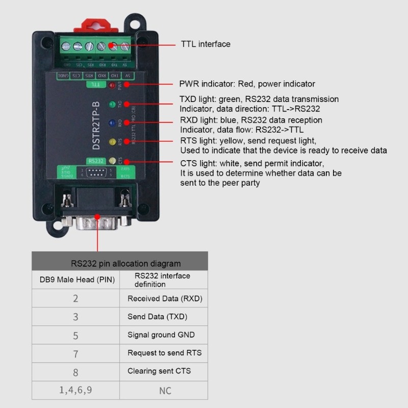 RS232 TTL Serialed Converter Module Power Isolation Multiple DB9 Male