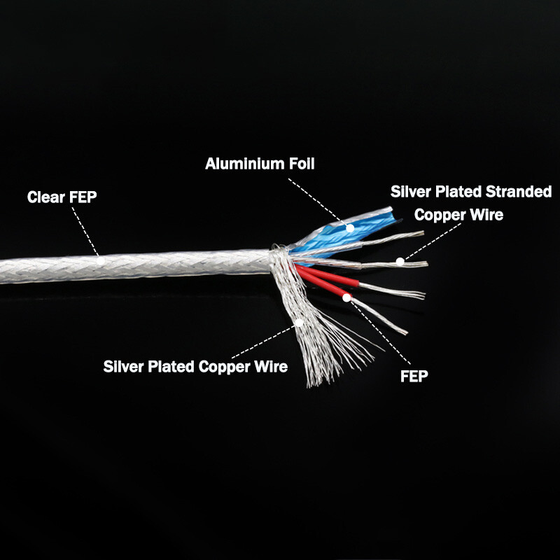 PTFE Cable Wire 2/3/4/6 Core High Temp Shielding Silver Plated Copper Wire Cable