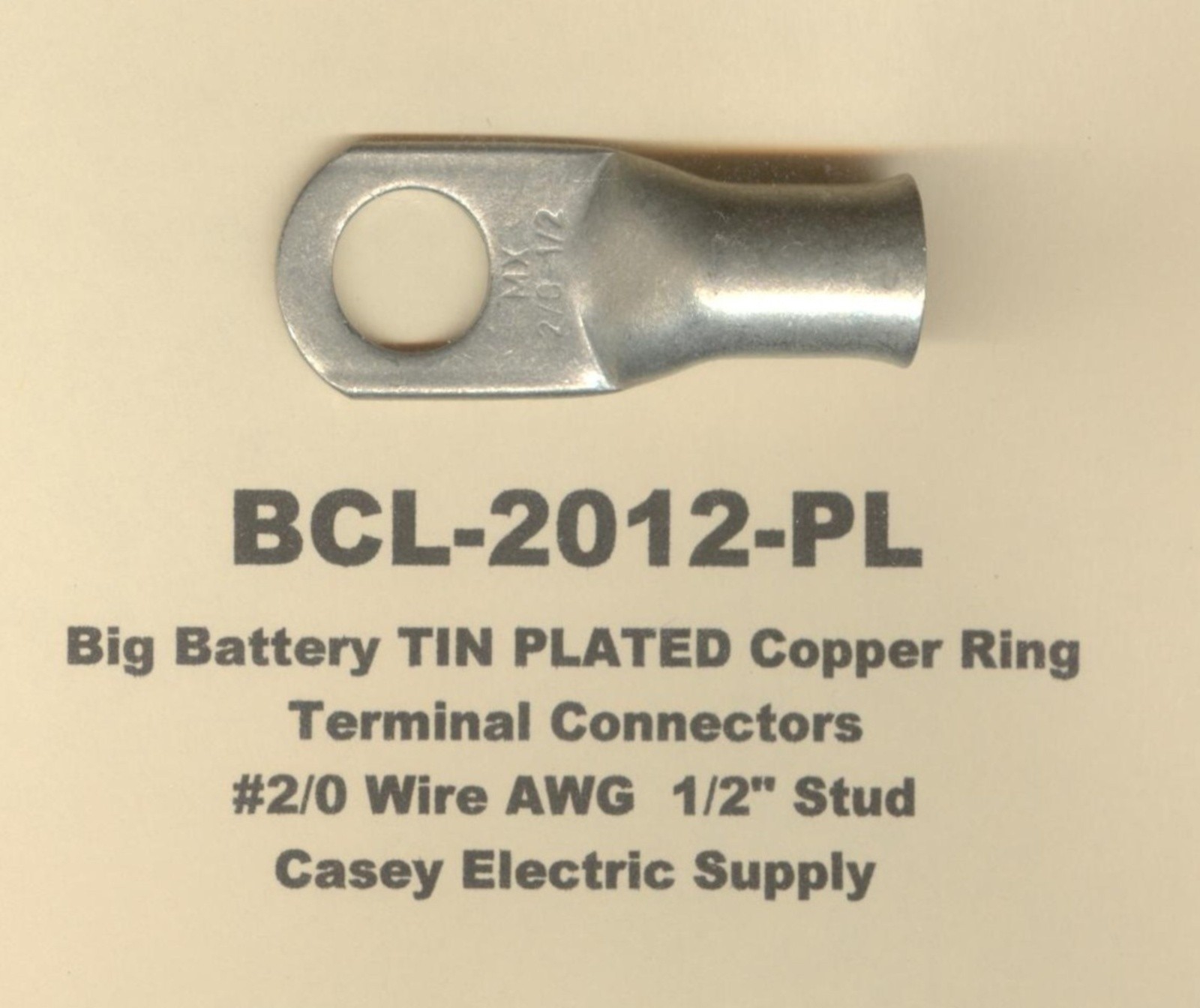 5 TIN PLATED Copper Ring Lug Terminal Connector #2/0 Wire Gauge 1/2″ Stud MOLEX