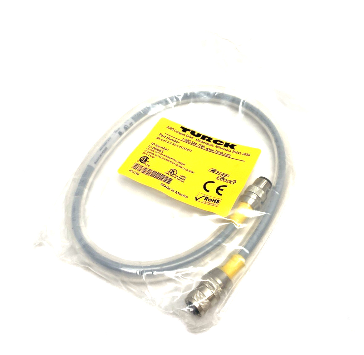 Turck RK 4.4T-0.5-RS 4.4T/S1077 Eurofast Double Ended Cable M12 Straight U-05661