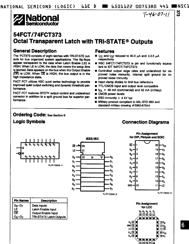 QTY (40) 74FCT373ASC NSC SOIC-20 PACKAGE OCTAL LATCH 74FCT373A NOS 1 TUBE