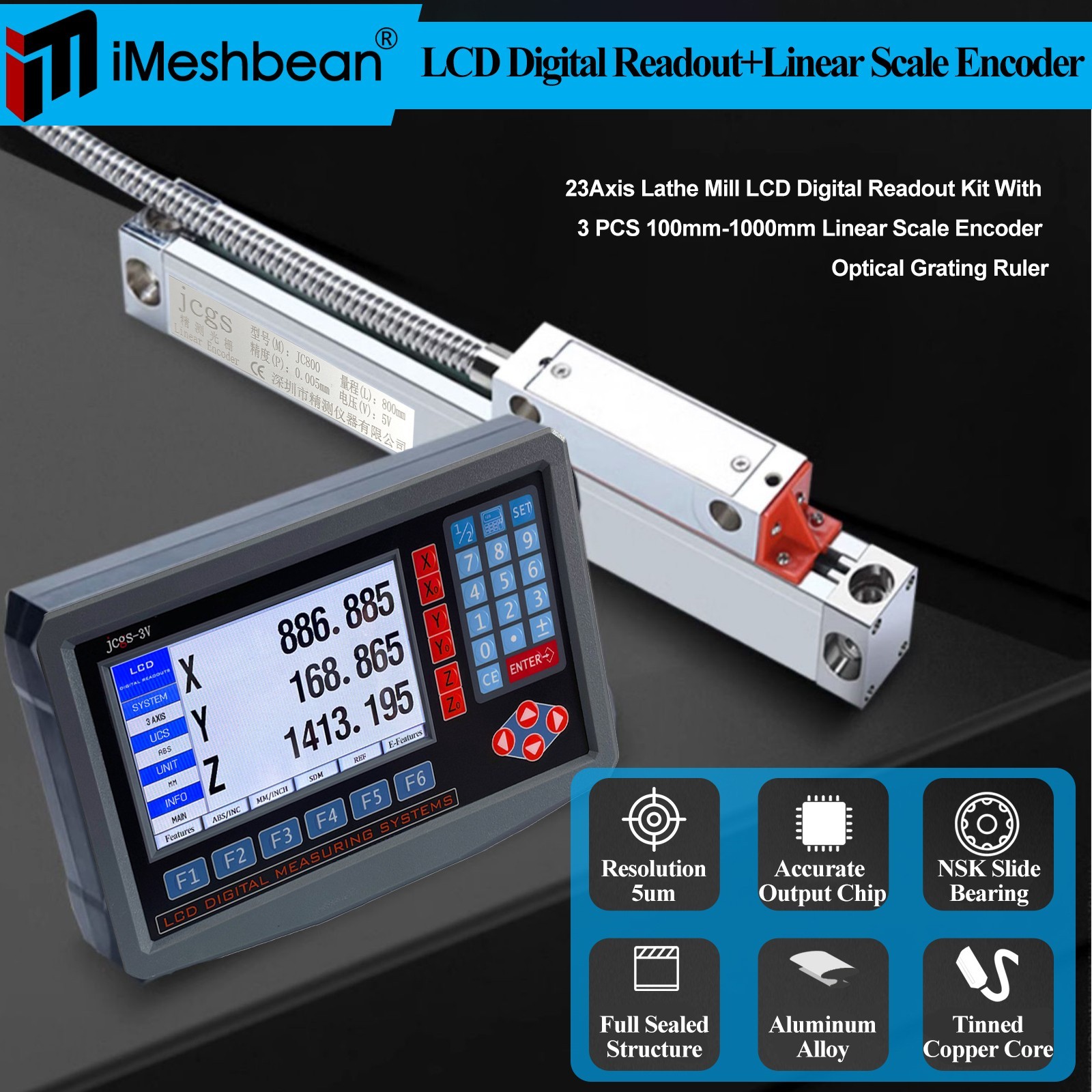 3 Axis LCD Digital Readout For Milling Lathe Machine With Precision Linear Scale