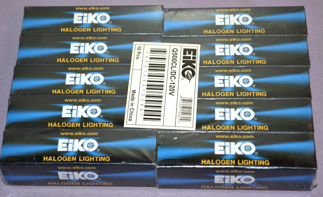 Lot of 10 Eiko Q500CL/DC-120V 500W T-4 Halogen BA15d Base High Intensity Bulb