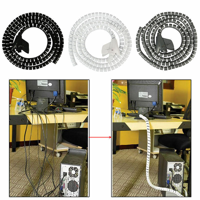 2M 5M Cable Tidy Wire Kit PC TV Organising Wrap Cover Spiral Tube Office Home US
