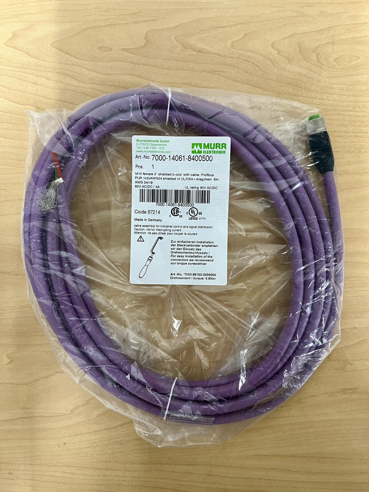 NEW! Murr 7000-14061-8400500 M12 Female Shielded Profibus Cable – Code 87214