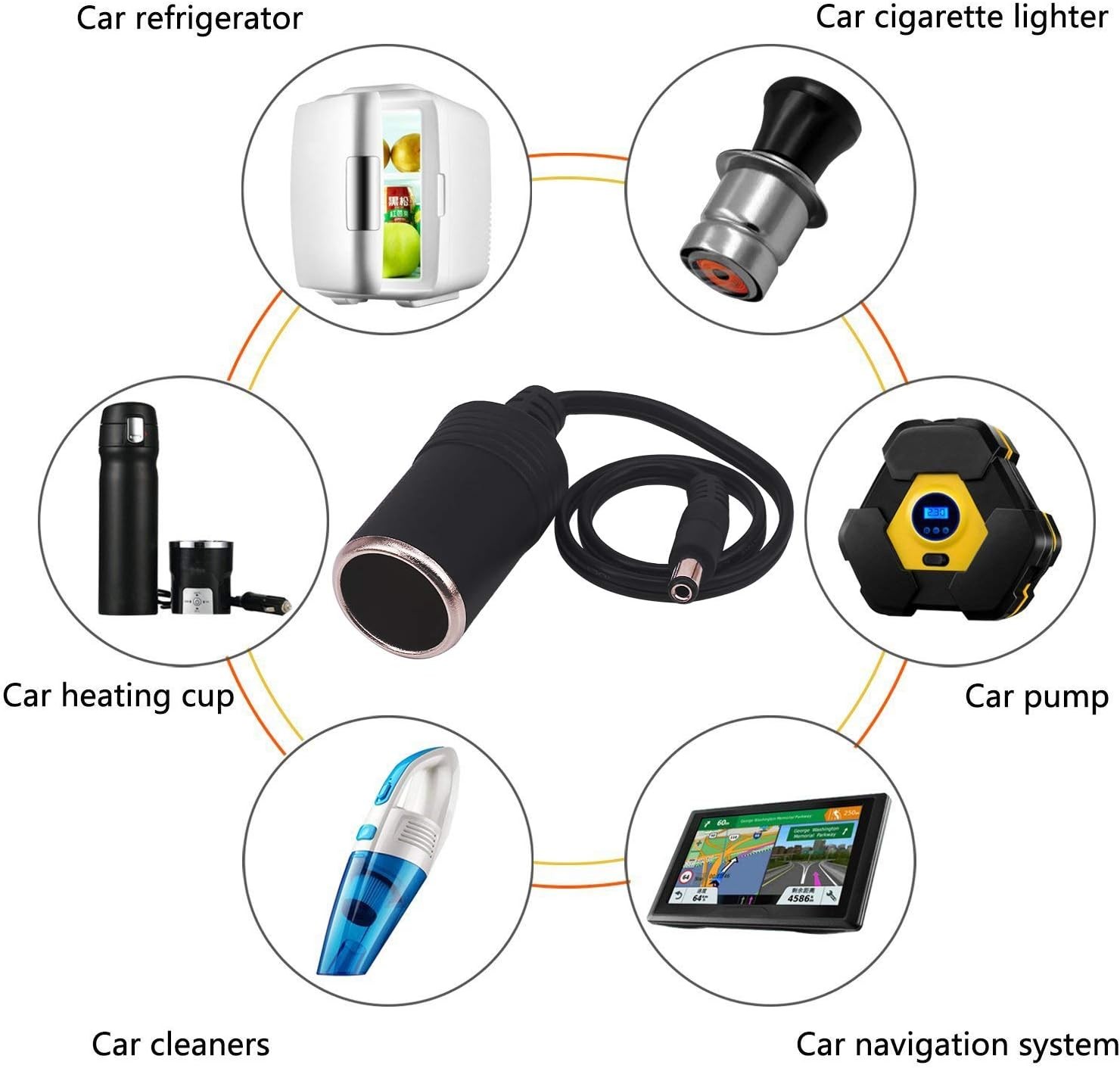 2-Pack Car Cigarette Lighter Socket to DC 5.5×2.1mm Plug Power Cable Adapter