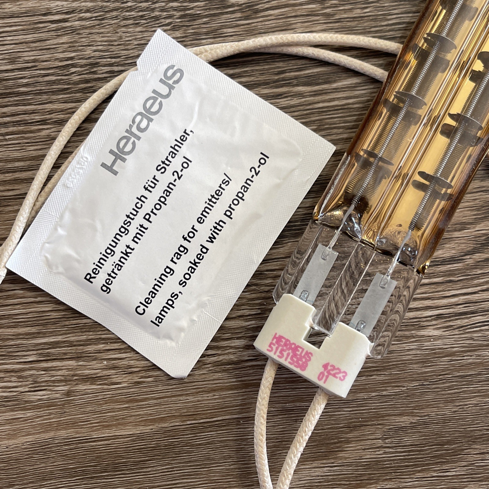 Heraeus 5151558 Twin-tube Quartz IR Infrared Emitter, 3640W 480V 630mm SW GOLD B