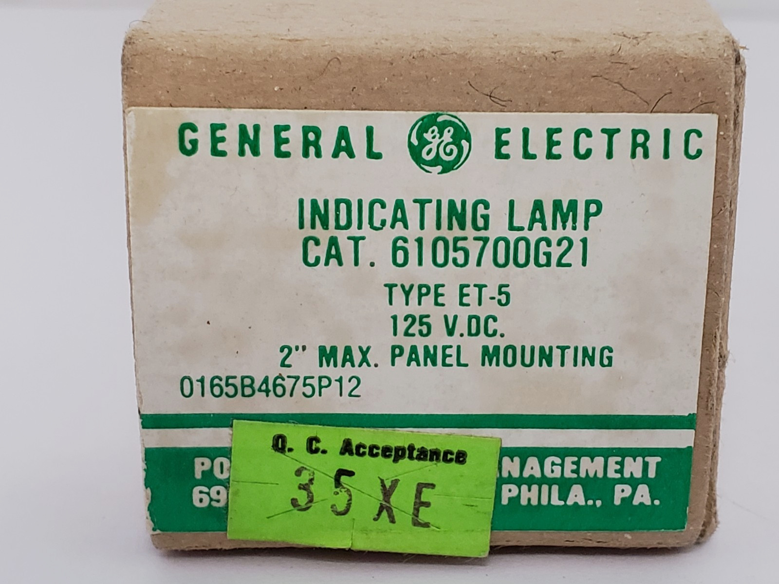 GENERAL ELECTRIC 6105700G21 INDICATING LAMP TYPE ET-D 125VDC NIB