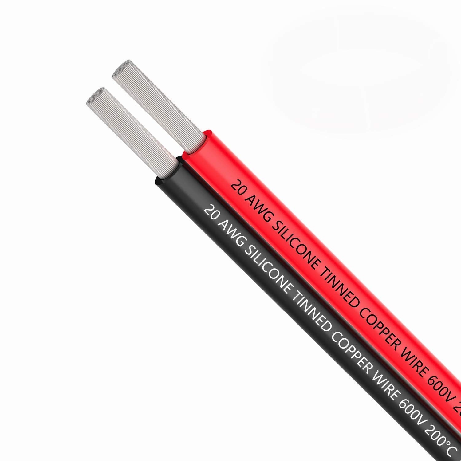 20 AWG Silicone Electrical Wire 30ft 2-Conductor, 100 Strands, 600V, Flexible