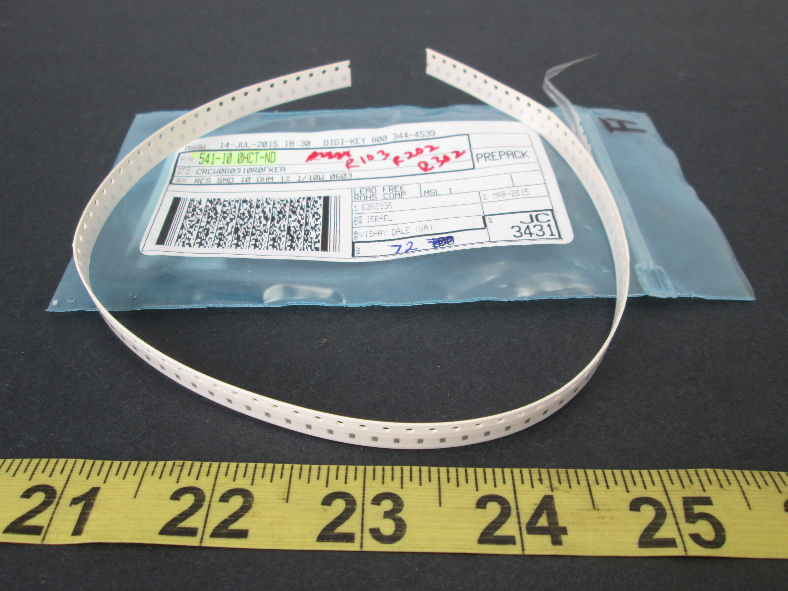 Lot of 72 Digi-Key Vishay Dale 10 Ohms ±1% 0.1W, 1/10W Chip Resistor 0603 1608