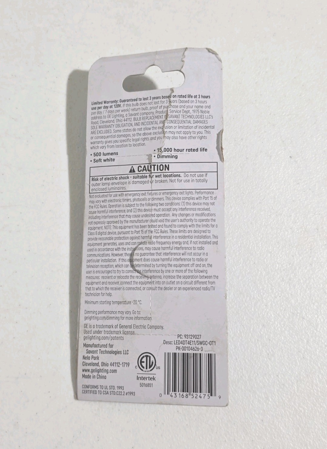 LED Light Bulb Clear Filament Design 4 Watt 500 Lumens – 93129027