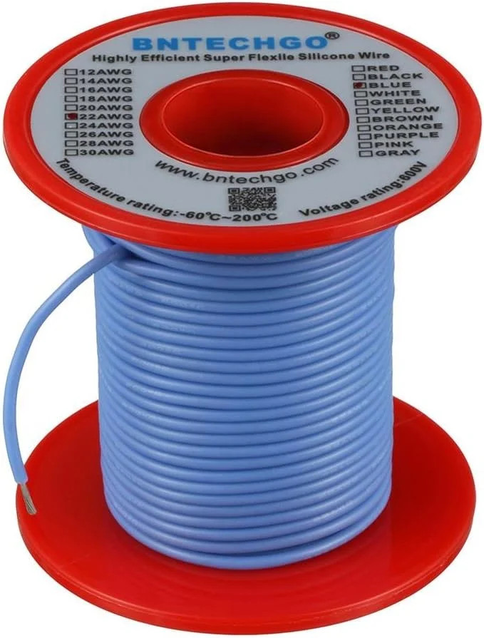 BNTECHGO 22 Gauge Silicone Wire Spool 100 ft Blue Flexible 22 AWG Stranded Tinne