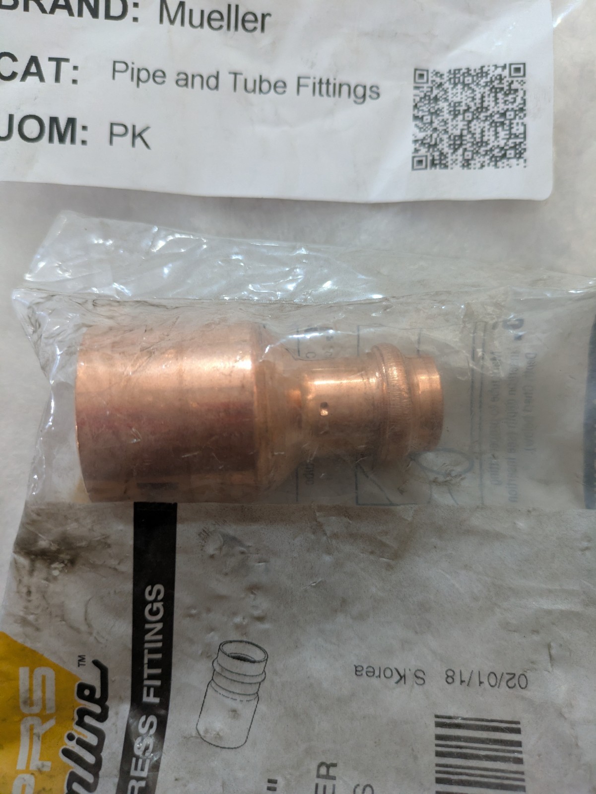 MUELLER PF01347 COPPER REDUCER X P, 1-1/4 x 1/2 (1 BAG OF 5)