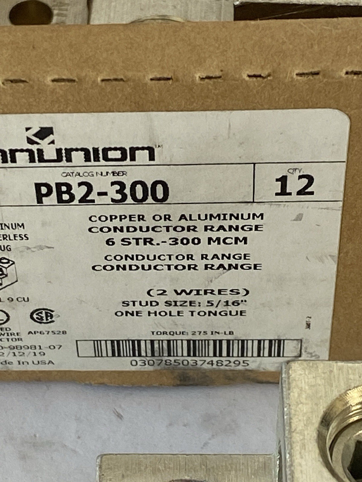 Lot Of 7 PB2300 PENN-UNION 2/300mcm Aluminum Panelboard Lug
